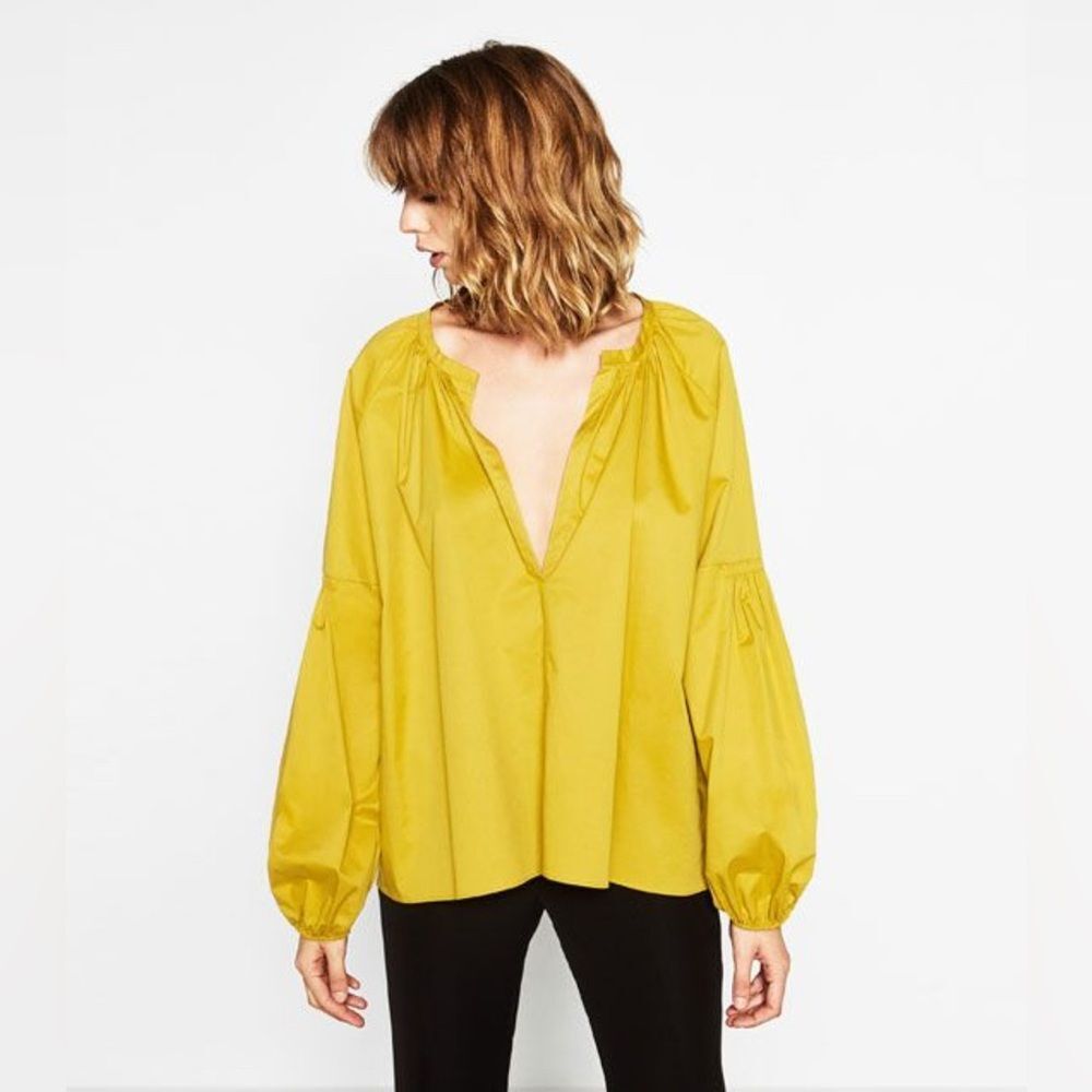 Zara Honey Mustard Top Tunic Blouse. Size XSmall.
